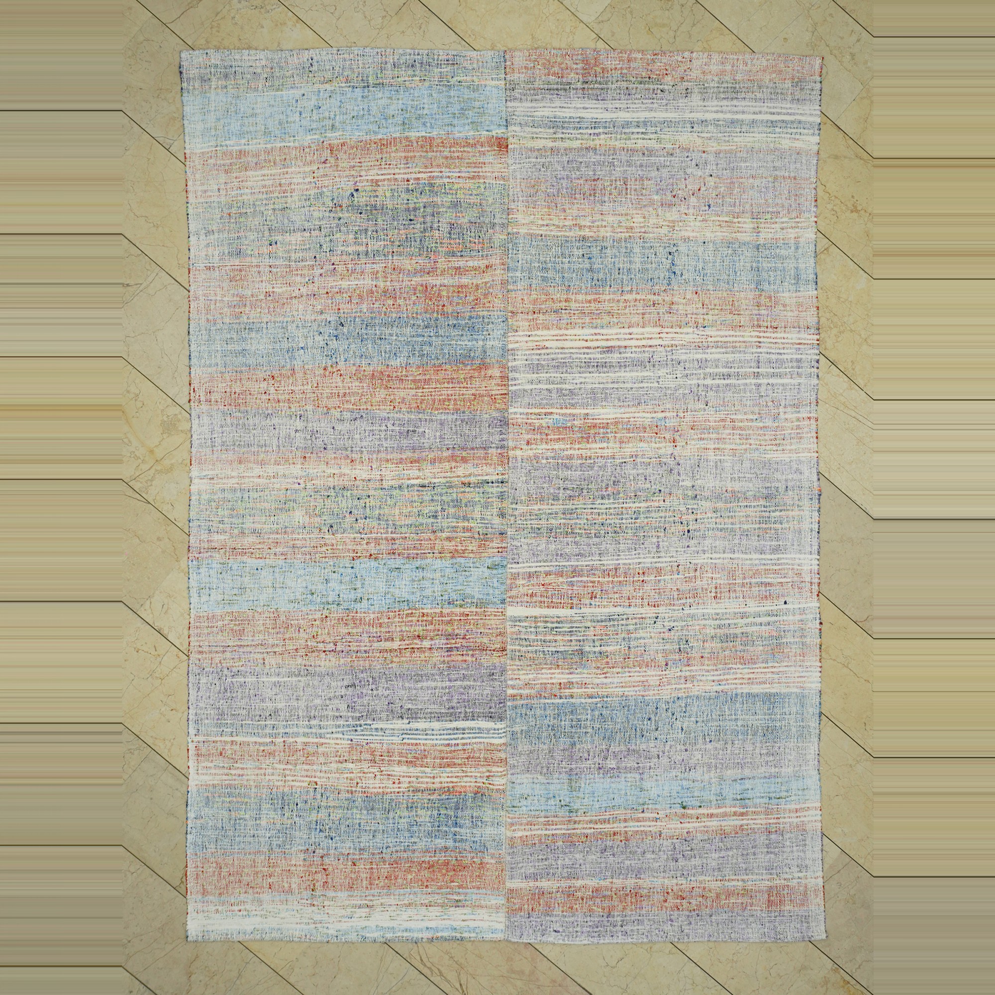 7x10 Stripe Scandinavian Style Turkish Rag Rug 210,300 - Grey Turkish Rug