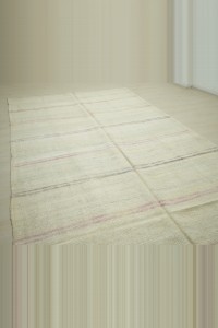 7x12 Minimalist Striped Organic Hemp Kilim Rug 200,356 - Turkish Hemp Rug $i
