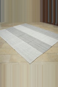 7x9 Gray White Cotton Kilim Rug. 216,277 - Grey Turkish Rug  $i