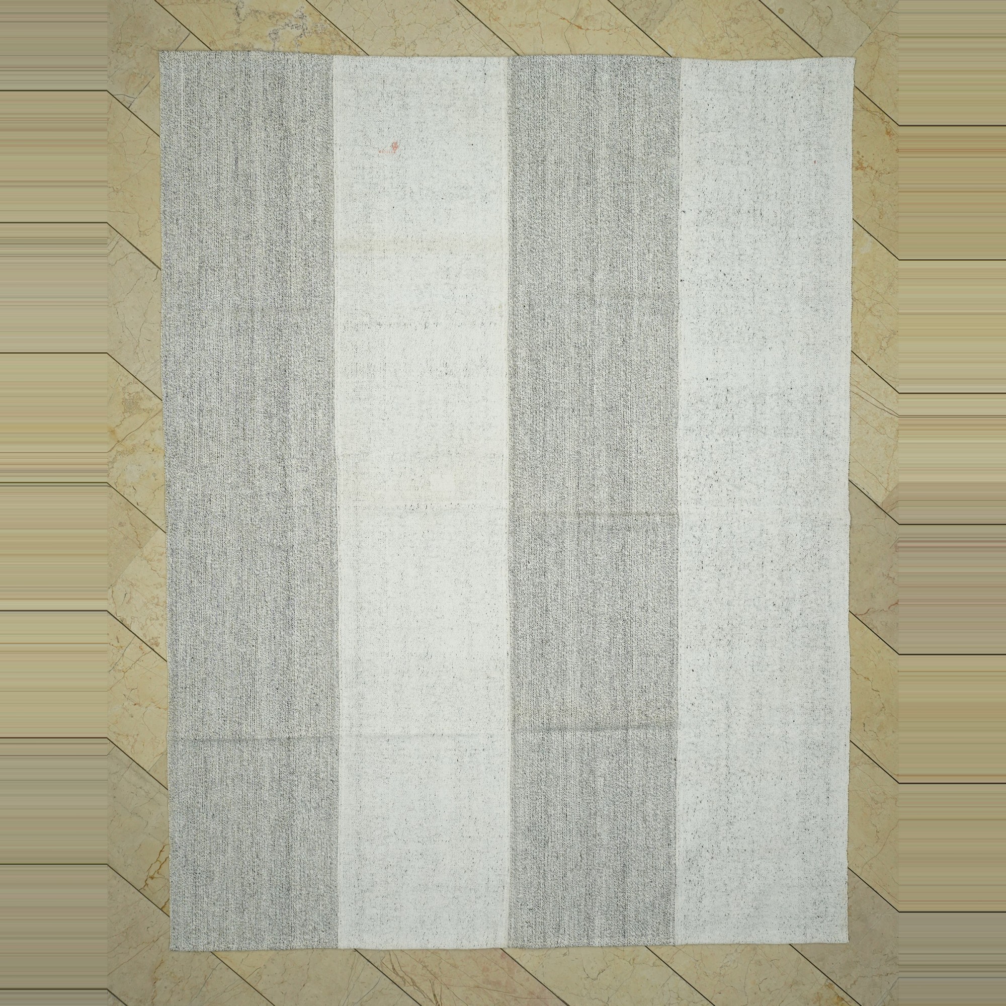 7x9 Gray White Cotton Kilim Rug. 216,277 - Grey Turkish Rug