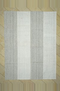 Grey Turkish Rug 7x9 Gray White Cotton Kilim Rug. 216,277