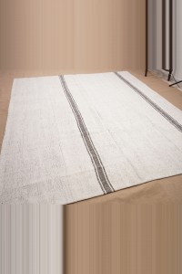 7x9 Grey White Cotton Kilim Rug. 223,270 - Grey Turkish Rug  $i