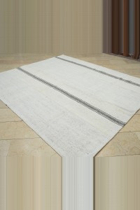 7x9 Grey White Cotton Kilim Rug. 223,270 - Grey Turkish Rug  $i