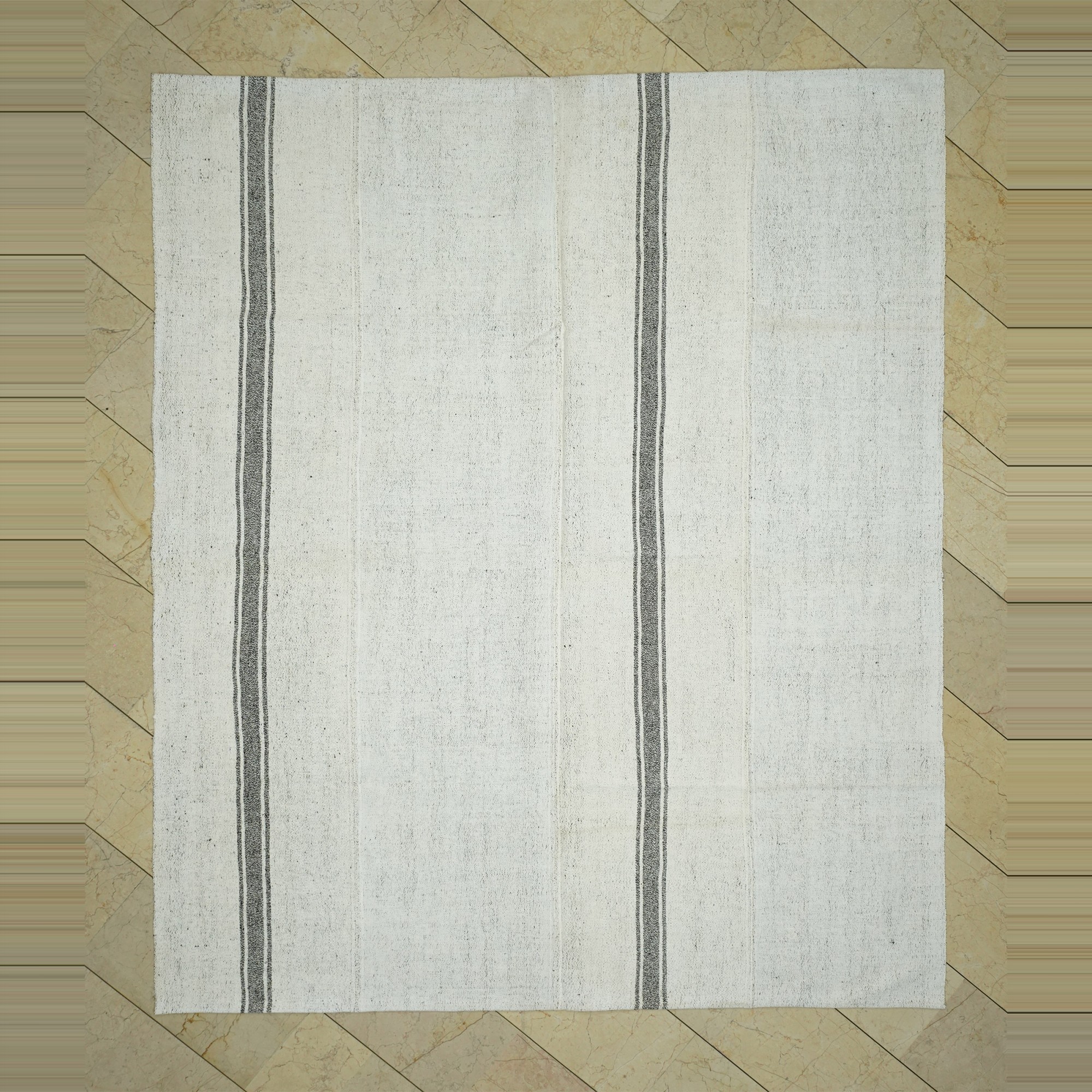 7x9 Grey White Cotton Kilim Rug. 223,270 - Grey Turkish Rug