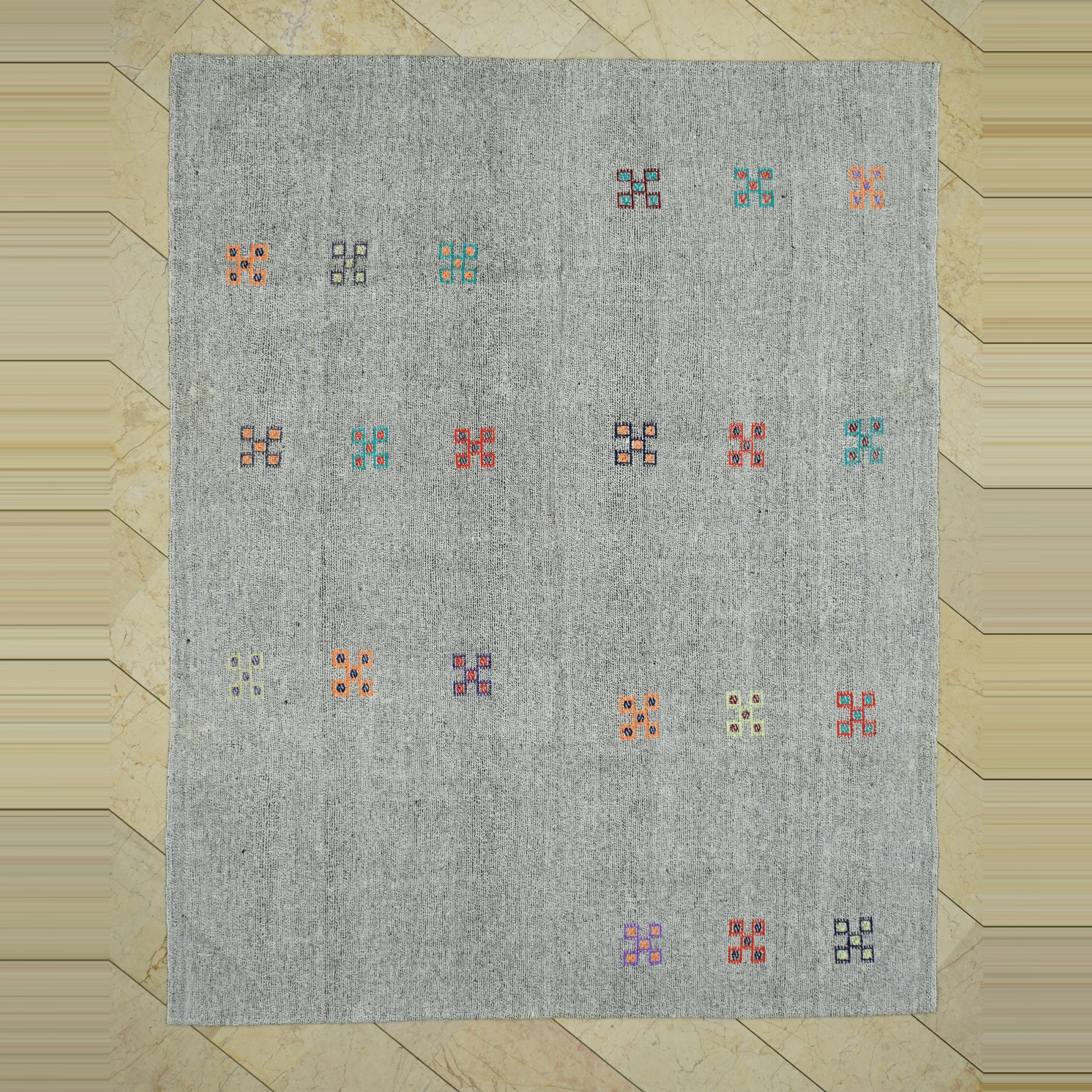 7x9 Minimalist Decor Gray Kilim Rug. 206,260 - Grey Turkish Rug