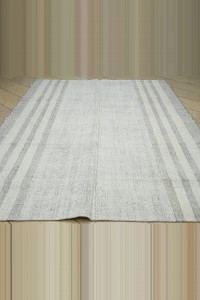 7x9 White Gray Cotton On Cotton Kilim Rug. 226,283 - Grey Turkish Rug  $i