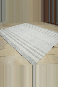 7x9 White Gray Cotton On Cotton Kilim Rug. 226,283 - Grey Turkish Rug  $i