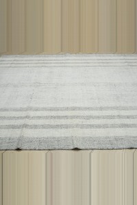 7x9 White Gray Cotton On Cotton Kilim Rug. 226,283 - Grey Turkish Rug  $i