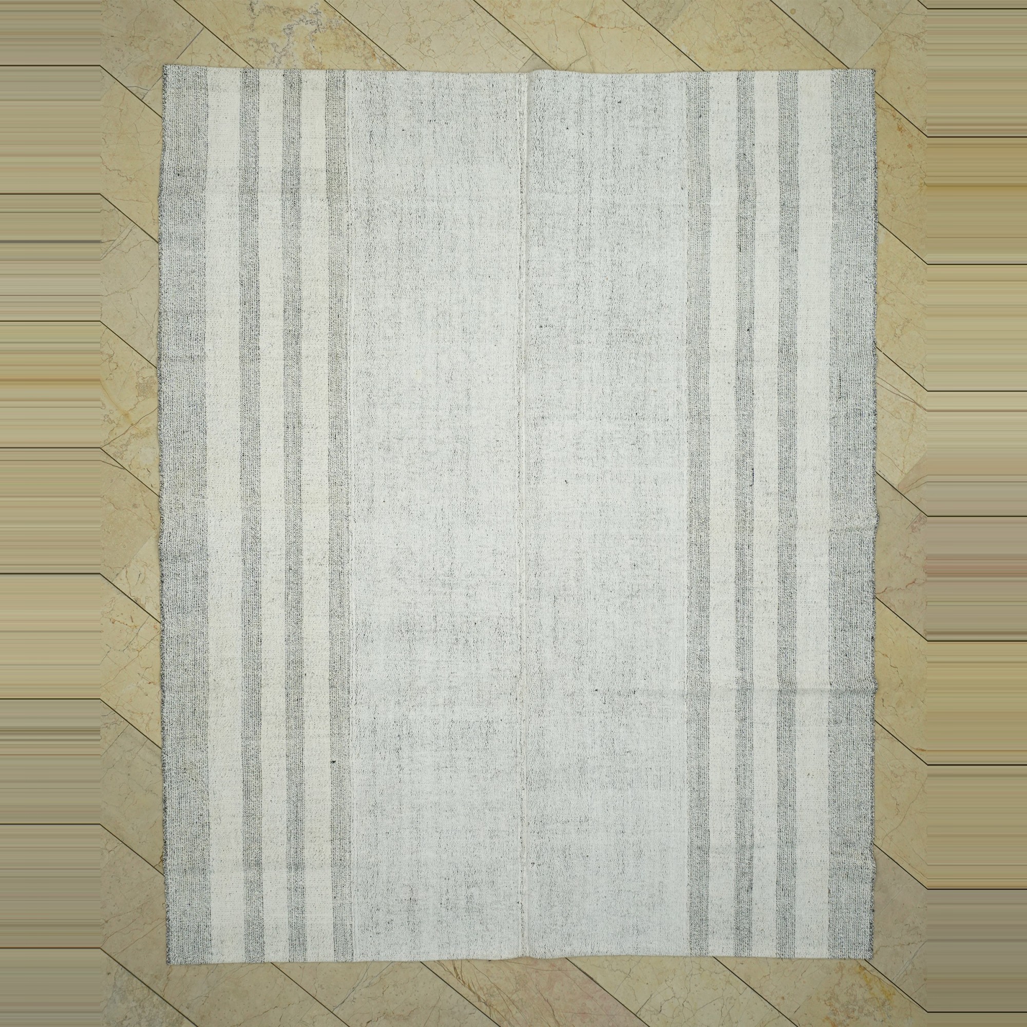 7x9 White Gray Cotton On Cotton Kilim Rug. 226,283 - Grey Turkish Rug