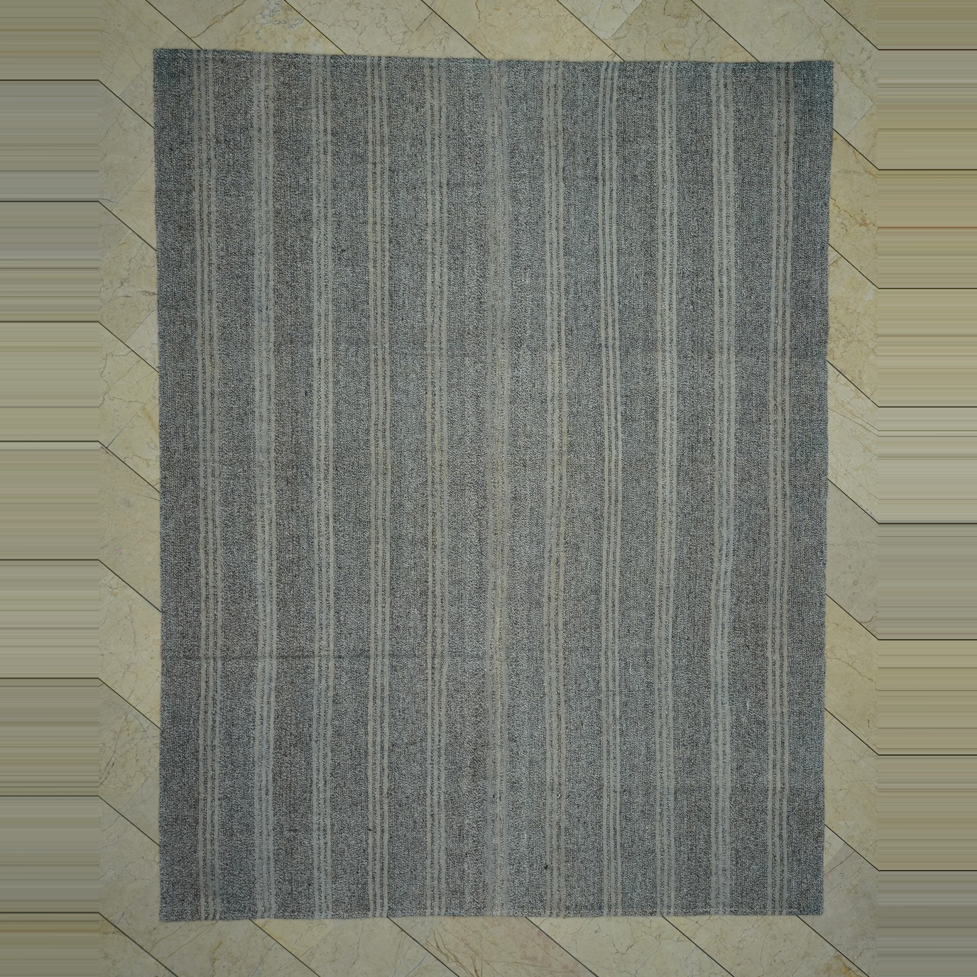 8x10 Feet Natural Striped Grey Rug 228,295 - Grey Turkish Rug