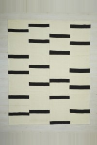 Turkish Natural Rug 8x10 Mid Century Modern Stripe Kilim Rug 242,306