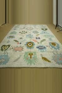8x12 Oushak Pattern Shining White Hemp Rug. 258,364 - Turkish Carpet Rug  $i