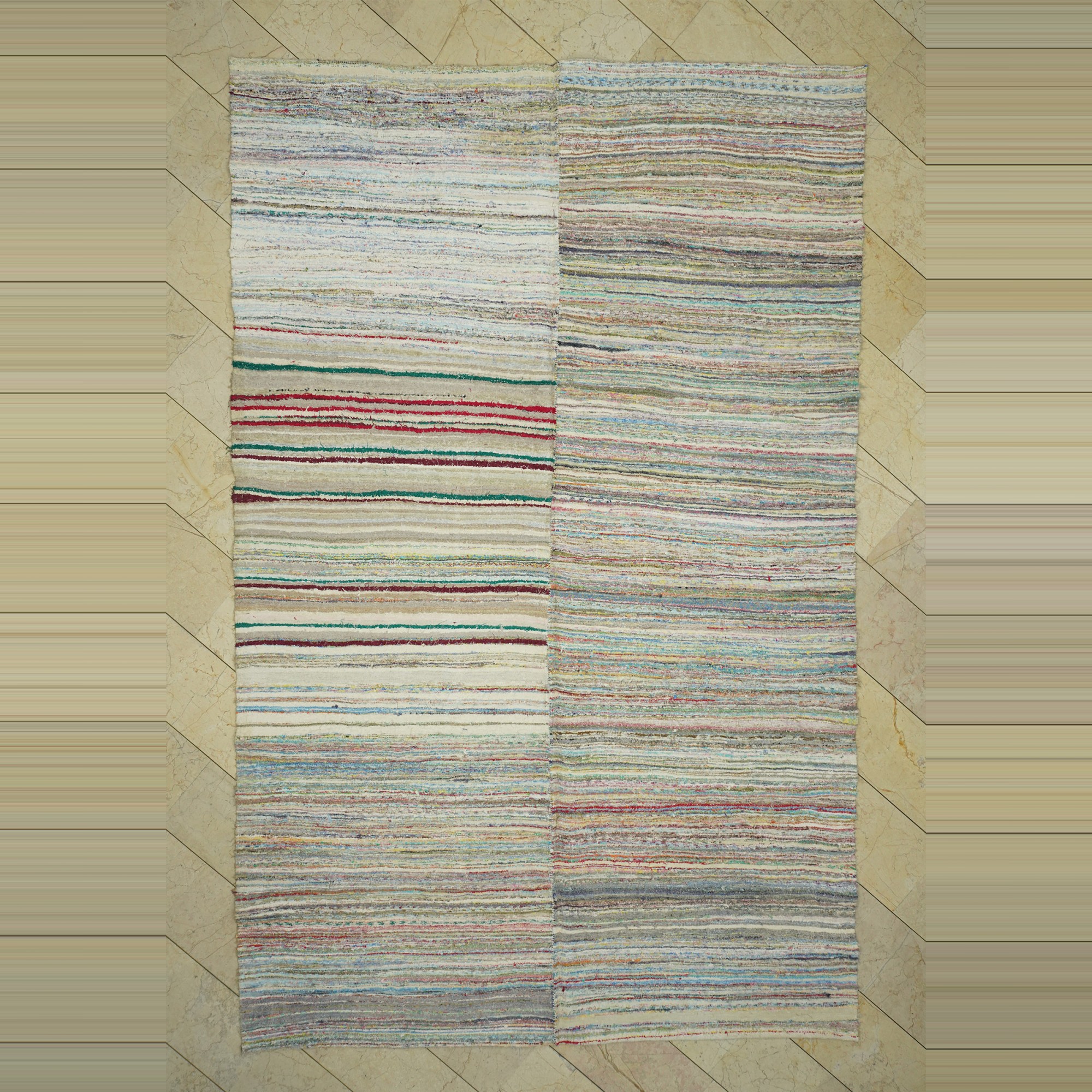 8x12 Oversize Striped Pattern Rag Rug 230,360 - Grey Turkish Rug
