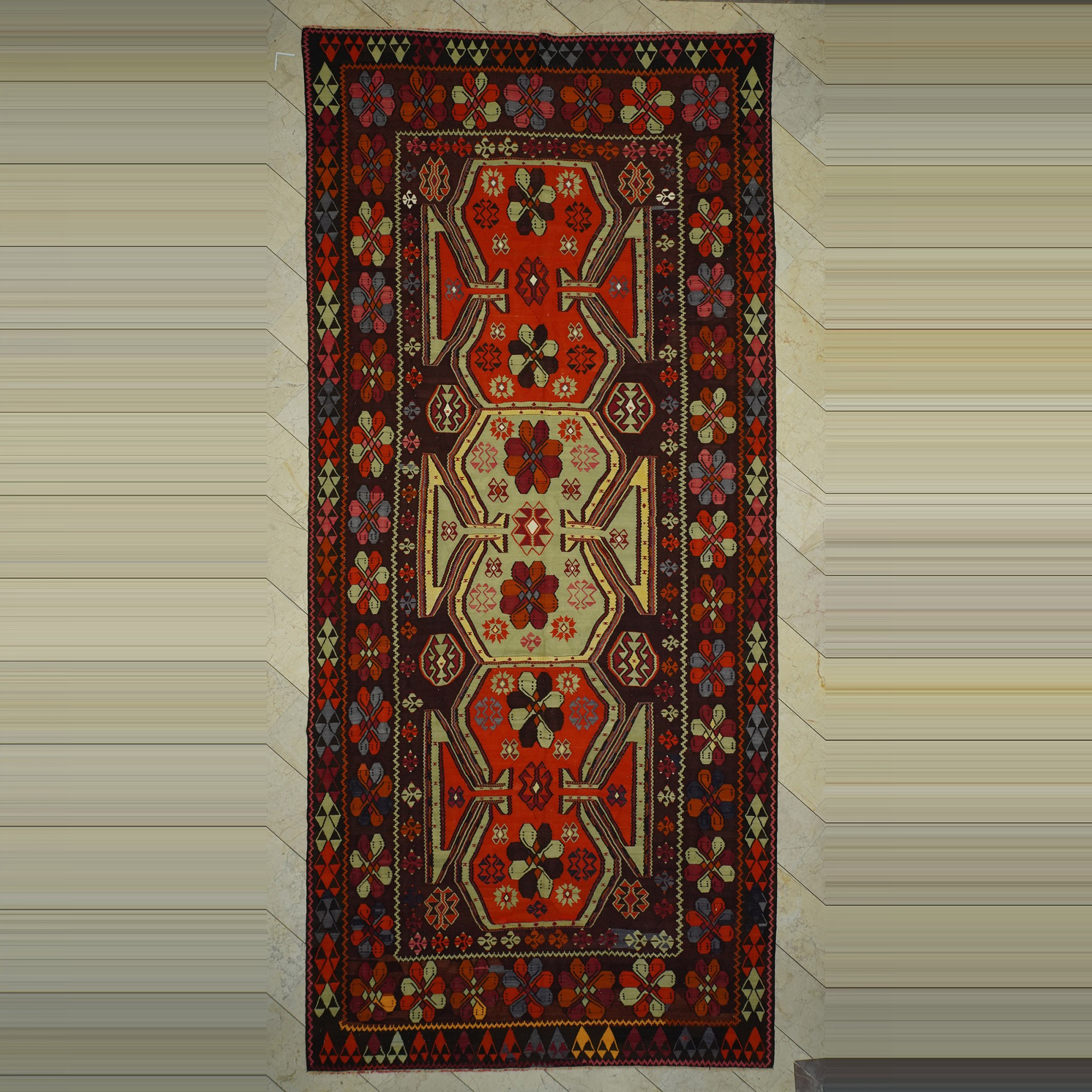 8x17 Beautiful Colors Old Kars Kilim Rug.  230,517 - Turkish Kilim Rug