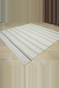 8x8 Square Size Striped Pattern Turkish Kilim Rug 252,258 - Grey Turkish Rug  $i