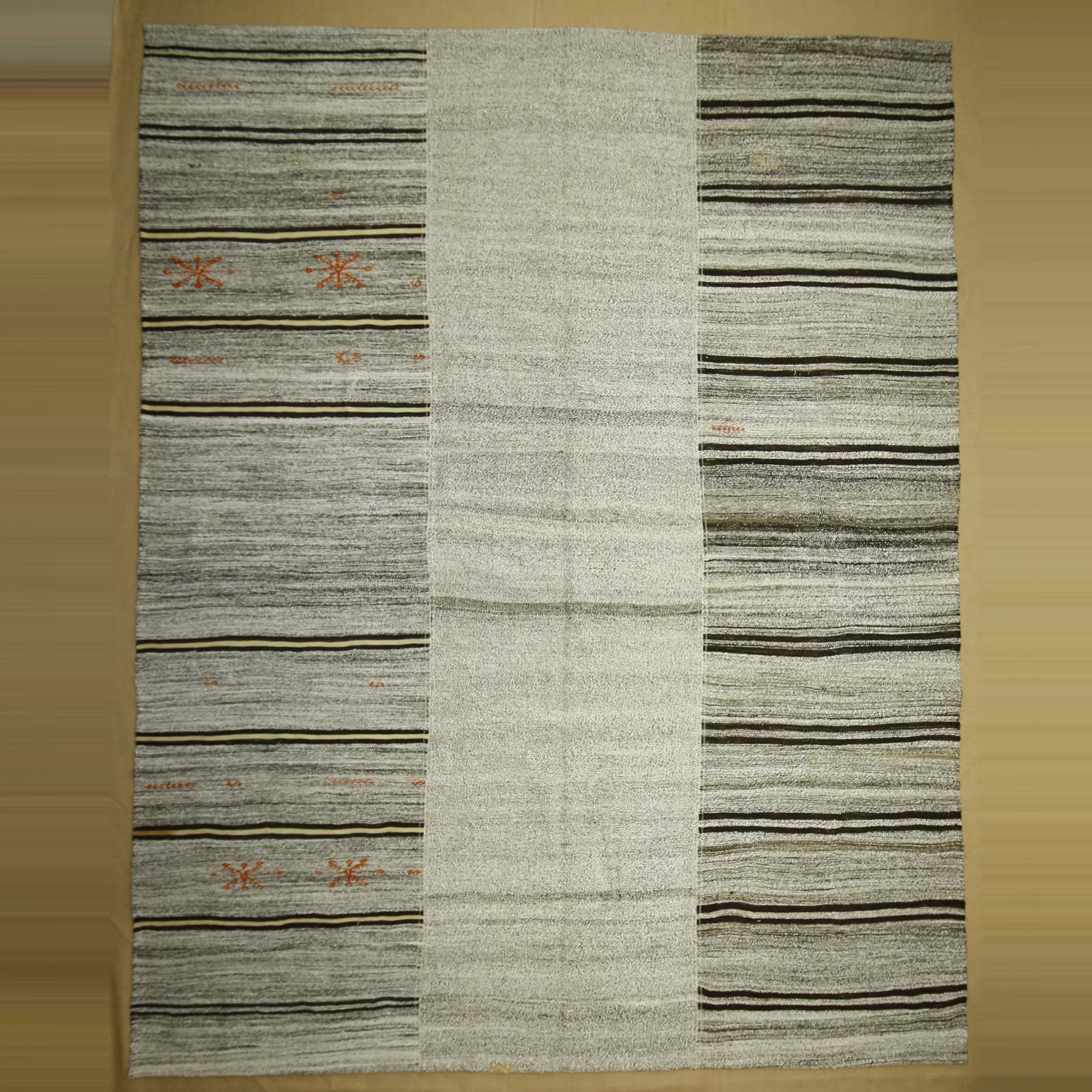 9x12 Gray And Brown Stripe Kilim Rug. 281,357 - Grey Turkish Rug 