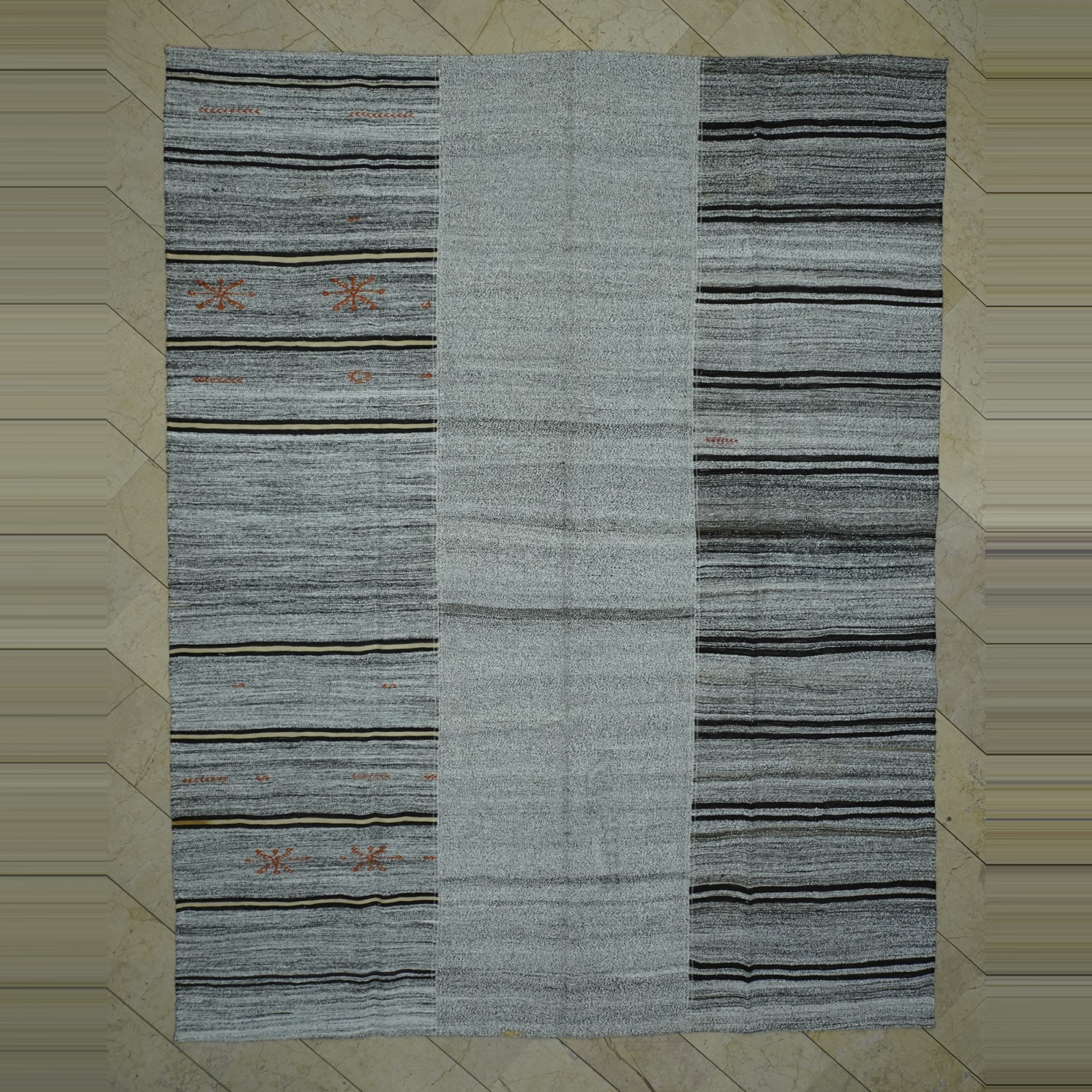 9x12 Gray And Brown Stripe Kilim Rug. 281,357 - Grey Turkish Rug