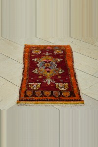 Antique Denizli Cal Mini Carpet Rug Wall Hanging 2x4 56,110 - Turkish Carpet Rug  $i