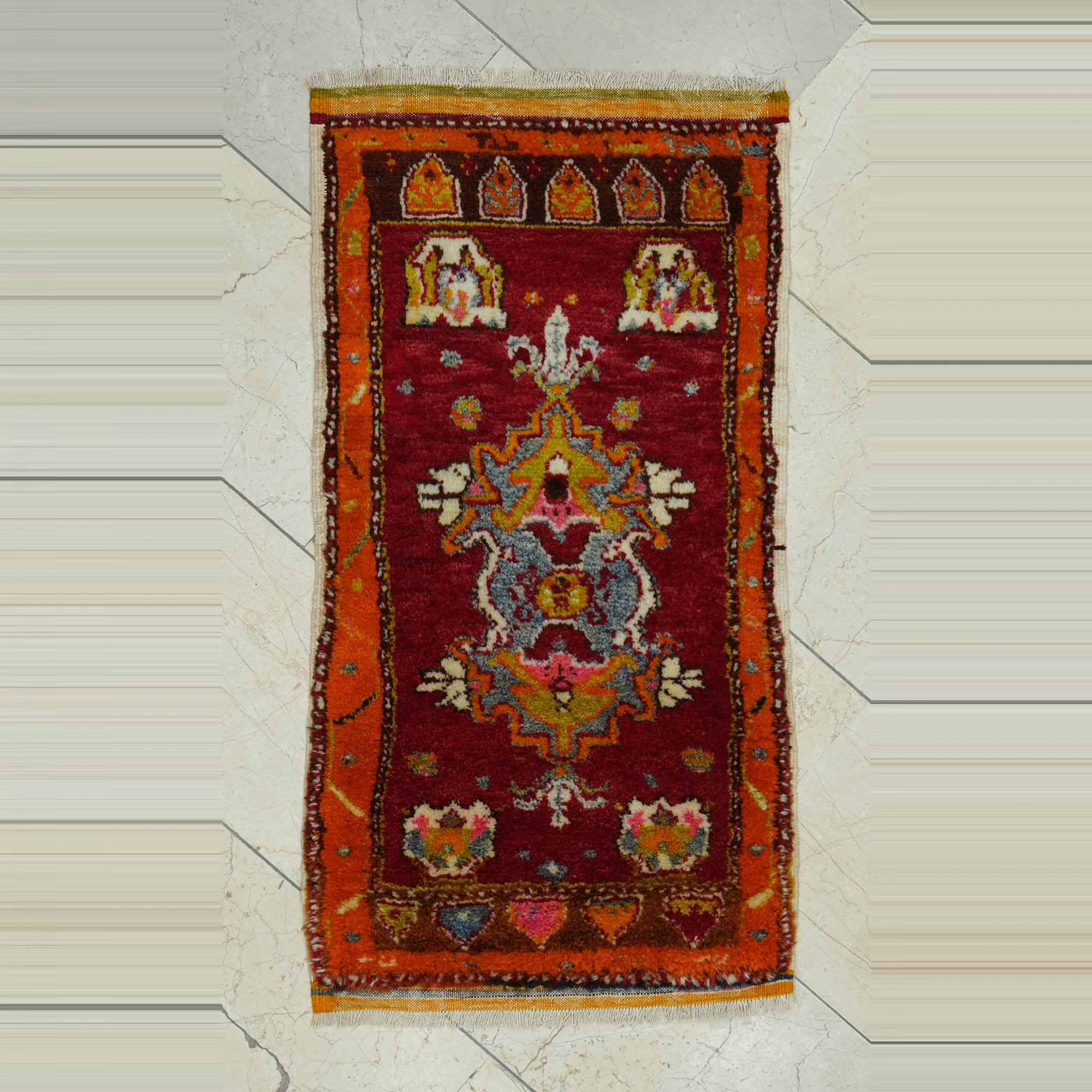 Antique Denizli Cal Mini Carpet Rug Wall Hanging 2x4 56,110 - Turkish Carpet Rug