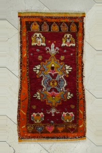 Turkish Carpet Rug Antique Denizli Cal Mini Carpet Rug Wall Hanging 2x4 56,110
