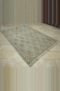 Beige Cotton Kilim Rug 6x9 Feet 172,268 - Turkish Kilim Rug $i