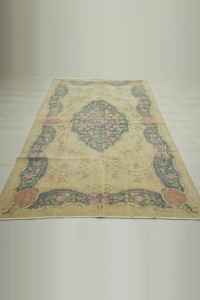 Beige Navy Blue Oushak Rug 5x8 Feet 141,249 - Oushak Rug $i