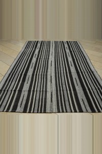 Black And Gray Stripe Turkish Kilim Rug 6x10 Feet  193,314 - Grey Turkish Rug  $i