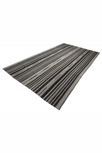 Black And Gray Stripe Turkish Kilim Rug 6x10 Feet  193,314 - Grey Turkish Rug  $i