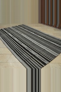 Black And Gray Stripe Turkish Kilim Rug 6x10 Feet  193,314 - Grey Turkish Rug  $i