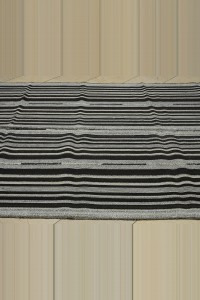 Black And Gray Stripe Turkish Kilim Rug 6x10 Feet  193,314 - Grey Turkish Rug  $i
