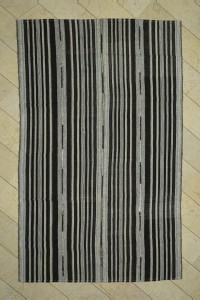 Grey Turkish Rug Black And Gray Stripe Turkish Kilim Rug 6x10 Feet  193,314