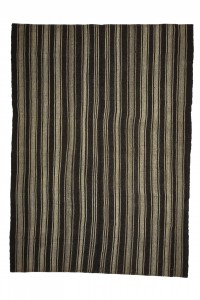 Goat Hair Rug Black And Gray Striped Turkish Kilim rug 7x10 Feet  213,292
