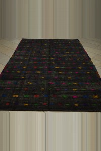 Black And Pink Turkish Kilim Rug 6x10 Feet 180,295 - Goat Hair Rug $i