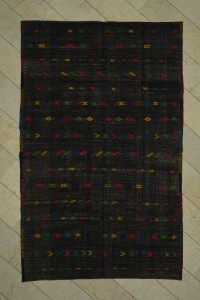 Goat Hair Rug Black And Pink Turkish Kilim Rug 6x10 Feet  180,295