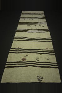 Black And White Hemp Kilim Rug 3x10 Feet 101,303 - Turkish Rug Runner $i