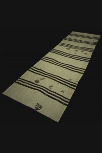 Black And White Hemp Kilim Rug 3x10 Feet 101,303 - Turkish Rug Runner $i