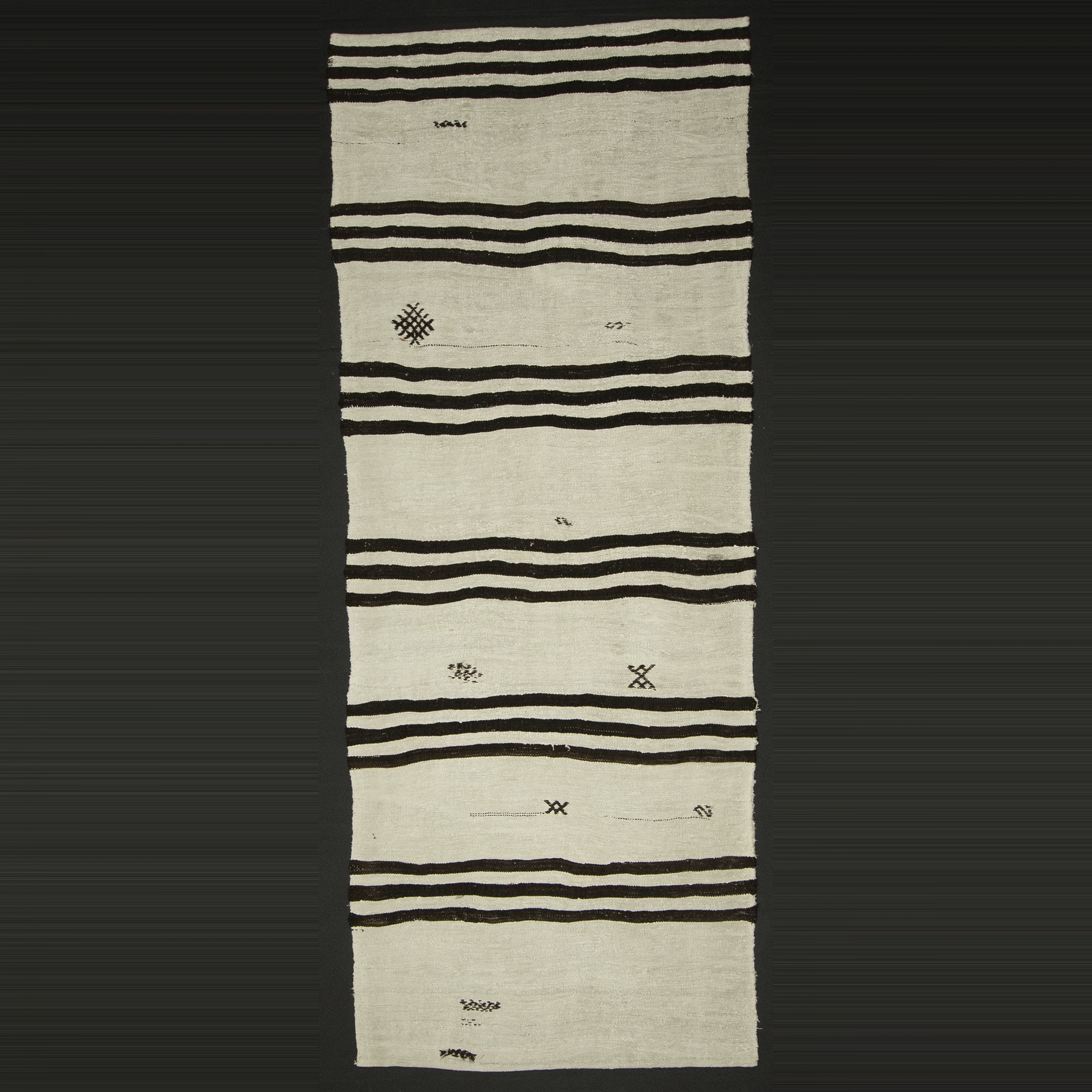 Black And White Hemp Kilim Rug Runner 3.3x8 Feet 100,255 - Turkish Rug Runner