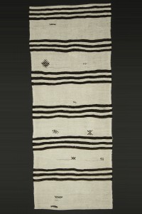 Turkish Rug Runner Black And White Hemp Kilim Rug Runner 3.3x8 Feet 100,255
