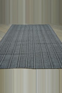 Black and White Striped Gray Kilim Rug 7x10 Feet 207,294 - Grey Turkish Rug $i