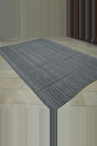 Black and White Striped Gray Kilim Rug 7x10 Feet 207,294 - Grey Turkish Rug $i