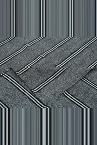 Black and White Striped Gray Kilim Rug 7x10 Feet 207,294 - Grey Turkish Rug $i