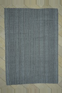 Grey Turkish Rug Black and White Striped Gray Kilim Rug 7x10 Feet 207,294