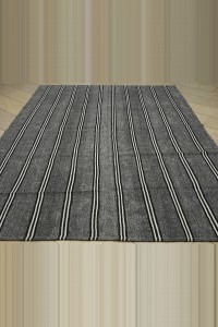 Black And White Striped Gray Kilim Rug 7x10 Feet  222,310 - Grey Turkish Rug  $i