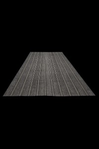 Black And White Striped Gray Kilim Rug 7x10 Feet  222,310 - Grey Turkish Rug  $i