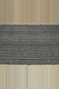 Black And White Striped Gray Kilim Rug 7x10 Feet  222,310 - Grey Turkish Rug  $i