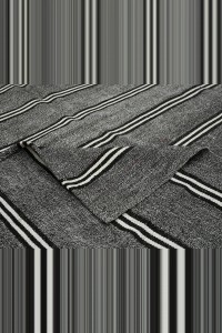 Black And White Striped Gray Kilim Rug 7x10 Feet  222,310 - Grey Turkish Rug  $i
