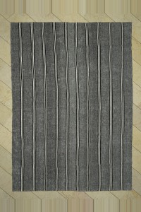 Grey Turkish Rug Black And White Striped Gray Kilim Rug 7x10 Feet  222,310