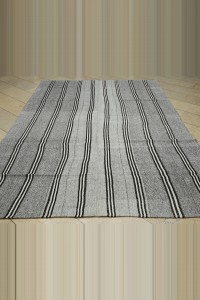 Black And White Striped Turkish Gray Kilim Rug 7x10 Feet 210,310 - Grey Turkish Rug $i