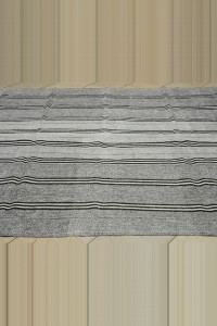 Black And White Striped Turkish Gray Kilim Rug 7x10 Feet 210,310 - Grey Turkish Rug $i