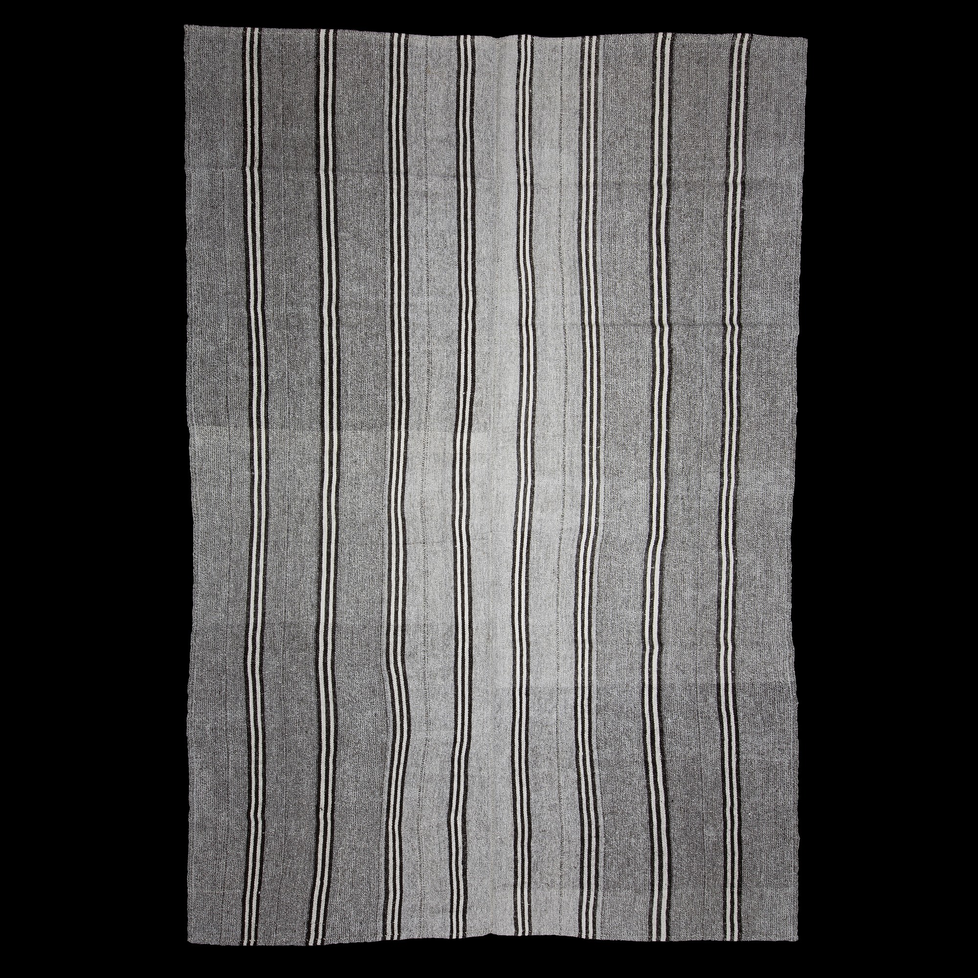 Black And White Striped Turkish Gray Kilim Rug 7x10 Feet  210,310 - Grey Turkish Rug 